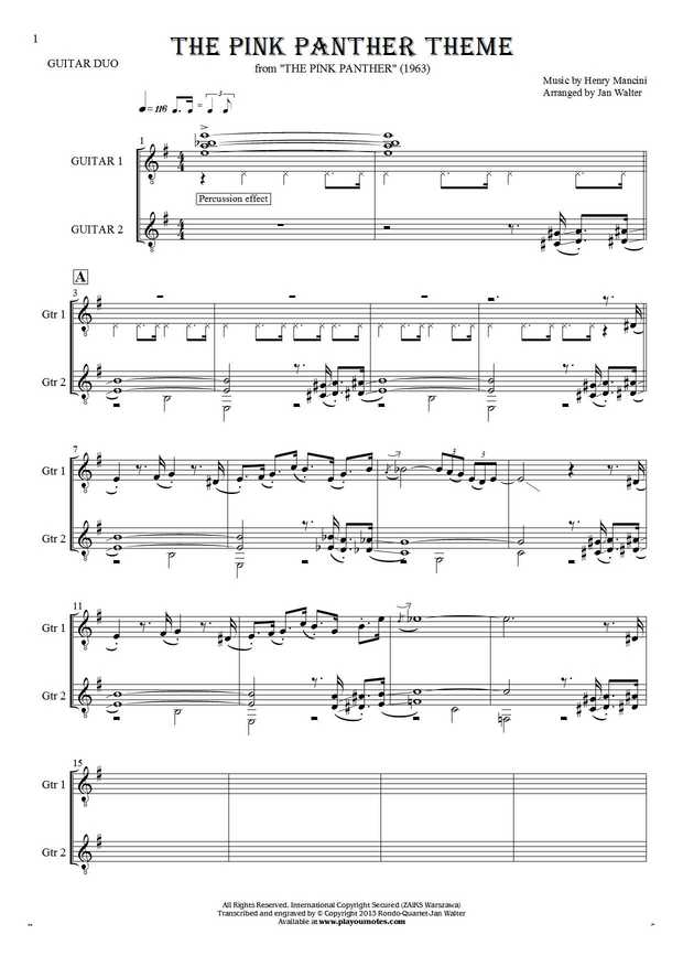 The Pink Panther Theme - Score | PlayYourNotes