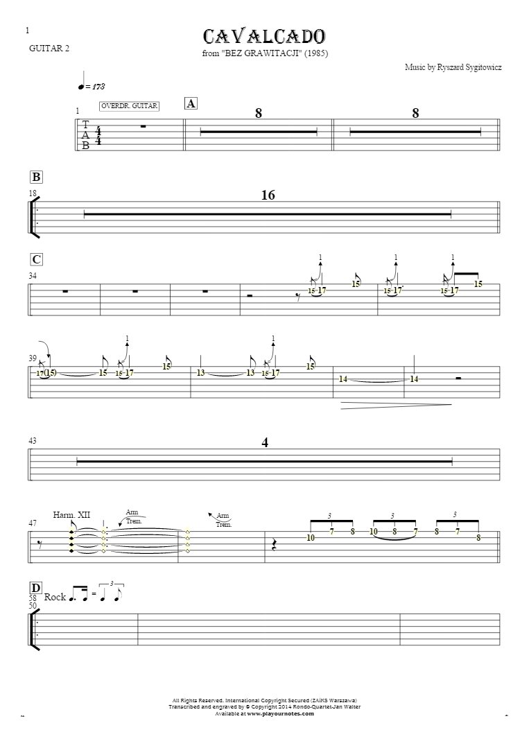 Cavalcado - Tabulatur (Rhythm Werte) für Gitarre - Gitarrestimme 2