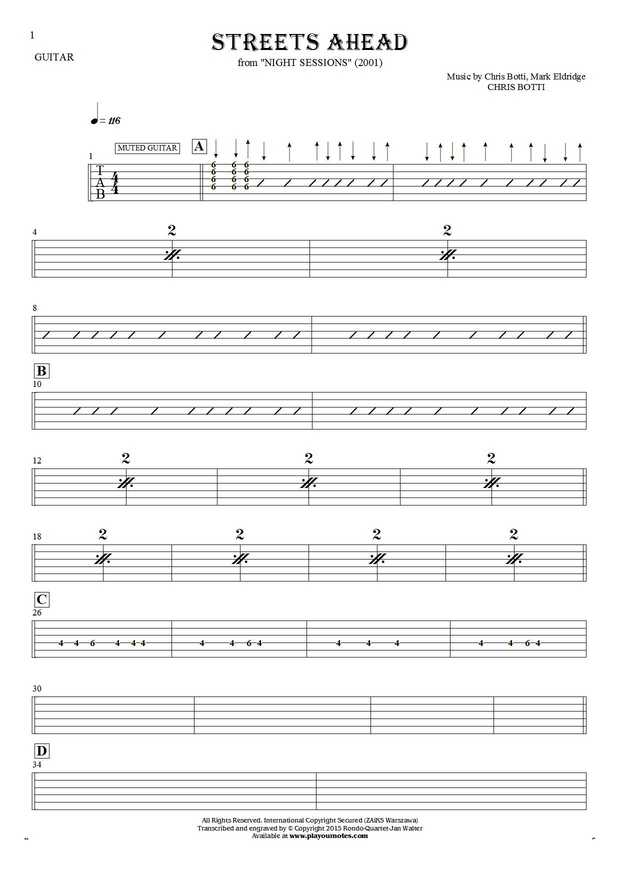 Streets Ahead - Tablature for guitar
