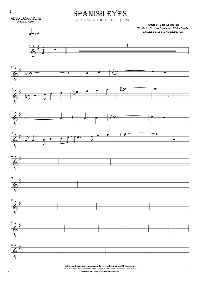 Spanish Eyes - Noten für Alt Saxophon - Melodielinie