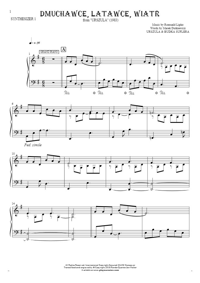 Dmuchawce, latawce, wiatr - Noten für Synthesizer - Grand Piano