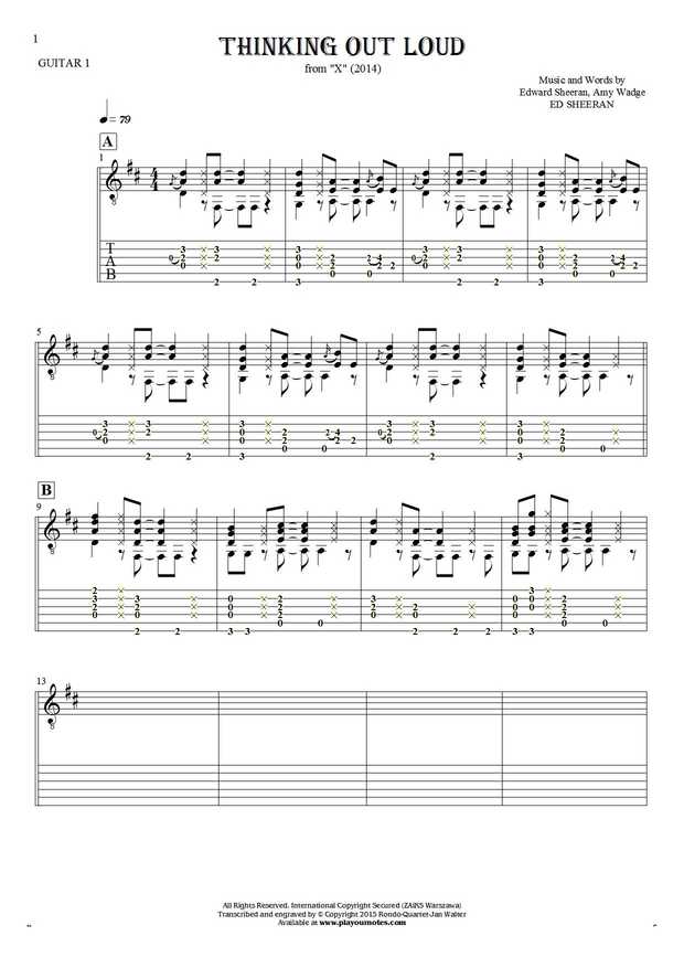 Thinking Out Loud - Notes and tablature for guitar - guitar 1 part