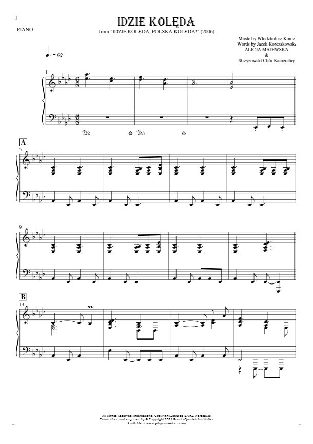 Idzie kolęda - Notes for piano