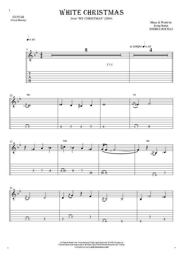 White Christmas - Noten und Tabulatur für Gitarre - Melodielinie