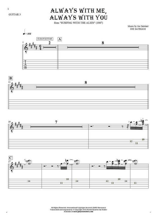 Always With Me, Always With You - Notes and tablature for guitar - guitar 3 part