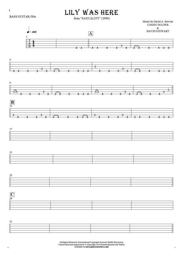 Lily Was Here - Tablature for bass guitar (5-str.)