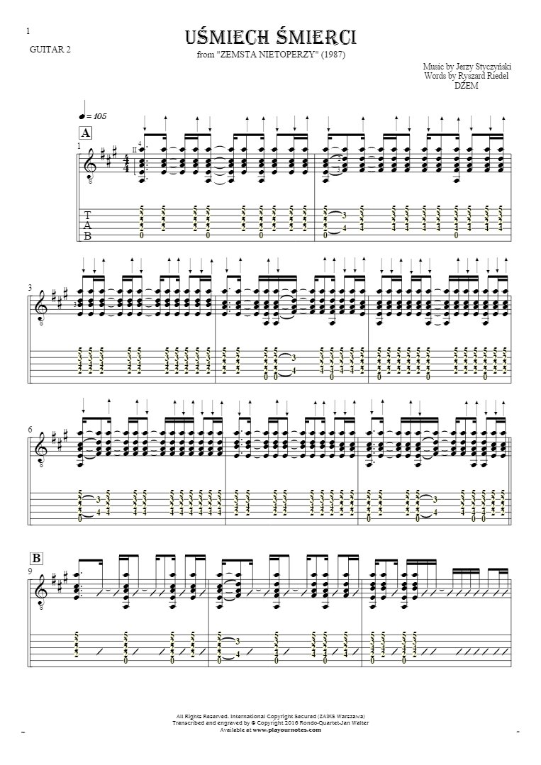 Smile of Death - Notes and tablature for guitar - guitar 2 part