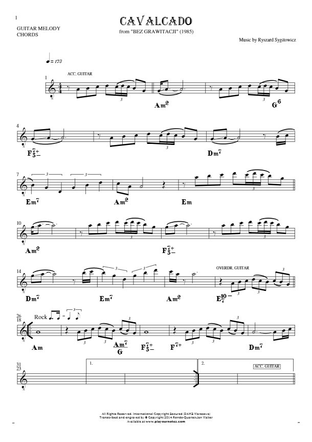 Cavalcado - Noten und Akkorde für Solo Stimme mit Begleitung