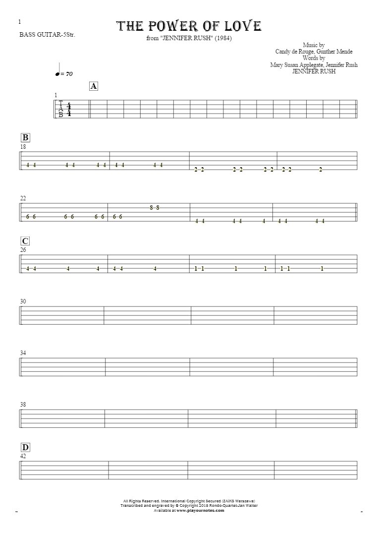 The Power Of Love - Tablature for bass guitar (5-str.)