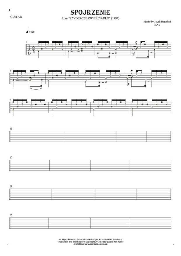 Spojrzenie - Tablature (rhythm values) for guitar solo (fingerstyle)