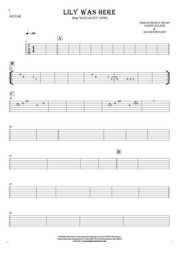 Lily Was Here - Tablature for guitar