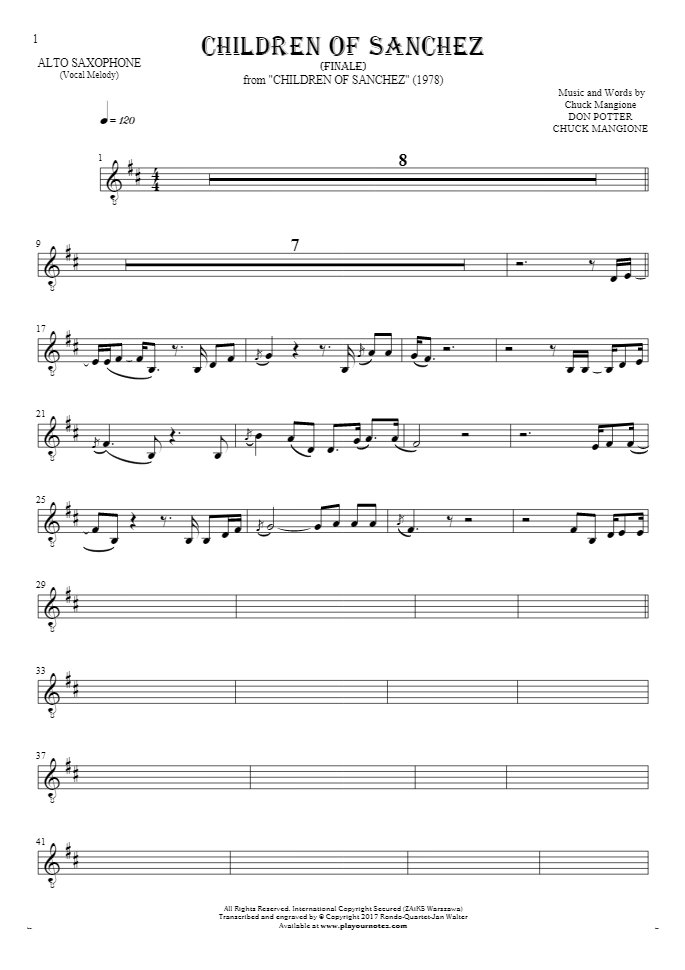 Children Of Sanchez - Finale - Notes for alto saxophone - melody line
