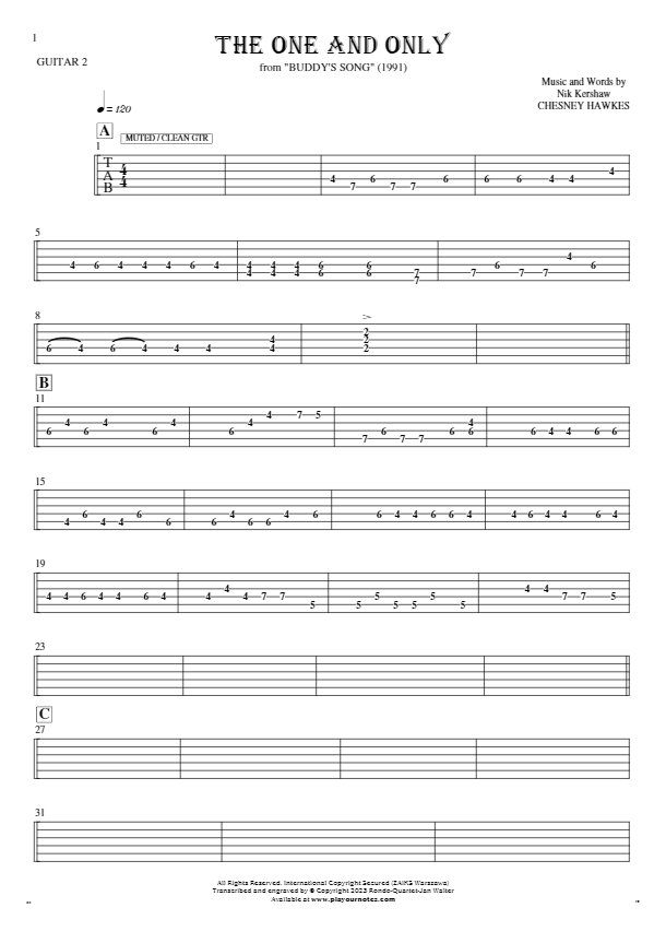 The One And Only - Tablature for guitar - guitar 2 part