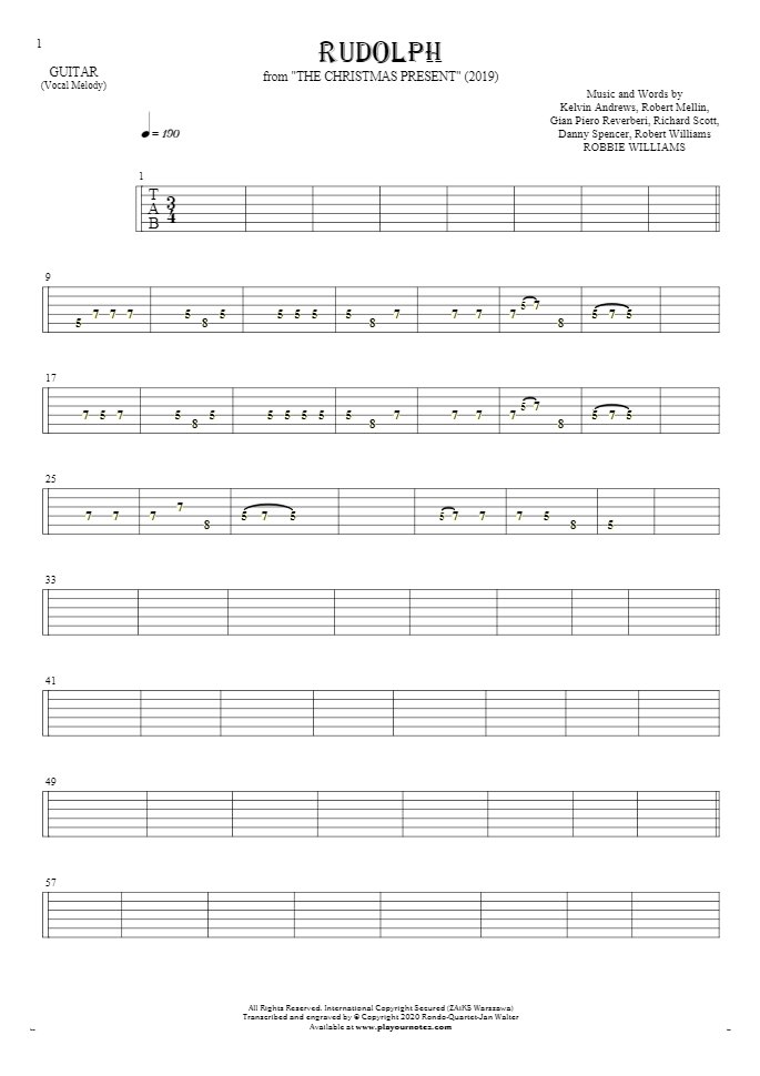 Rudolph - Tablature for guitar - melody line
