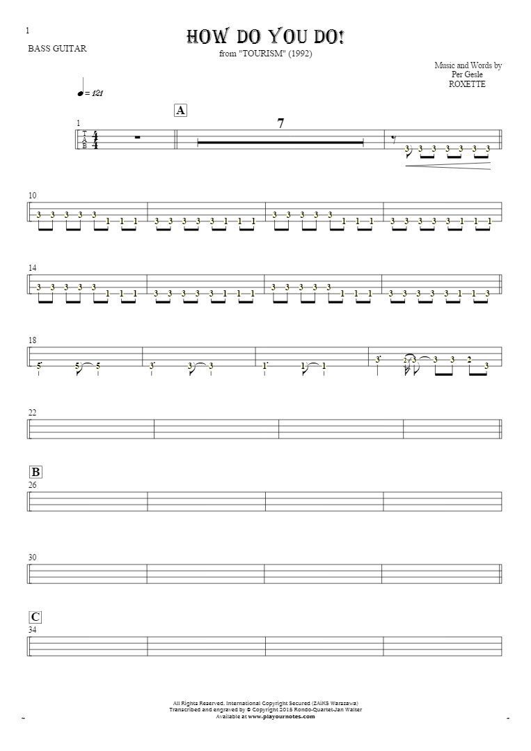 How Do You Do! - Tablature (rhythm values) for bass guitar