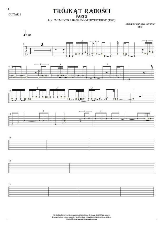 Trójkąt radości - Tablature (rhythm values) for guitar - guitar 1 part