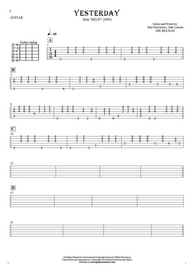 Yesterday - Tablature for guitar