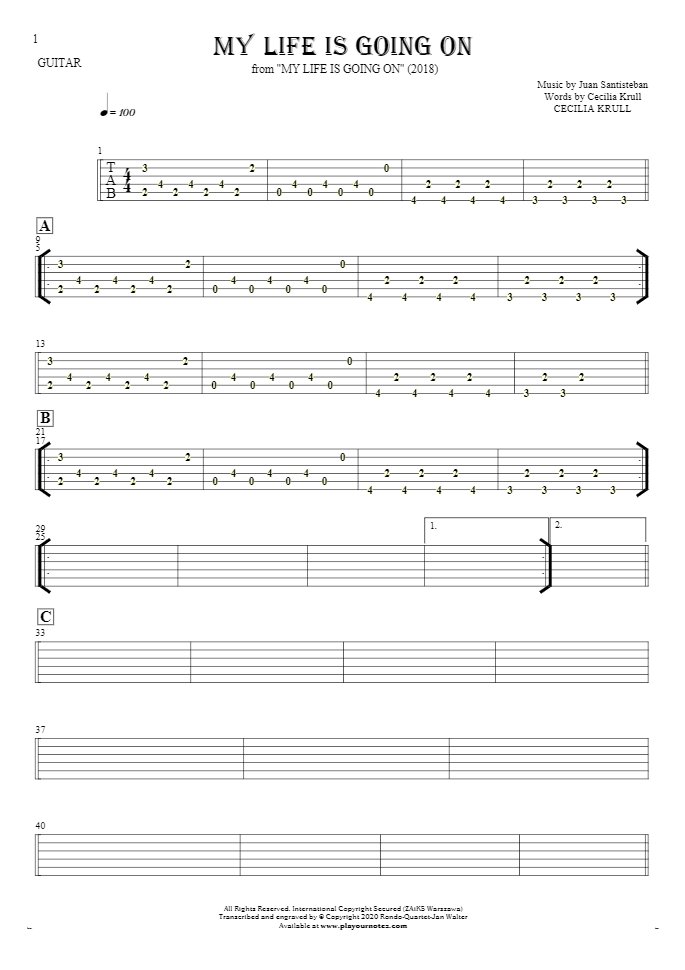 My Life Is Going On - Tablature for guitar