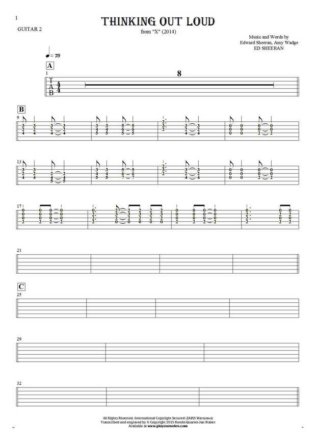 Thinking Out Loud - Tablature (rhythm values) for guitar - guitar 2 part