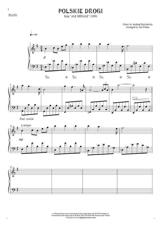 Polskie drogi - Notes for piano solo