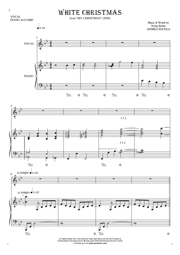 White Christmas - Noten und Liedtekst für Gesang mit Begleitung