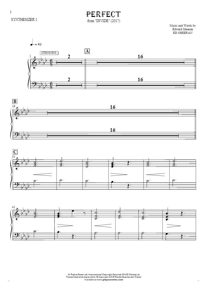 Perfect - Noten für Synthesizer - String Ensemble
