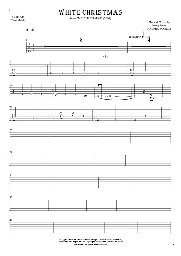 White Christmas - Tabulatura (wartości rytm.) na gitarę - linia melodyczna