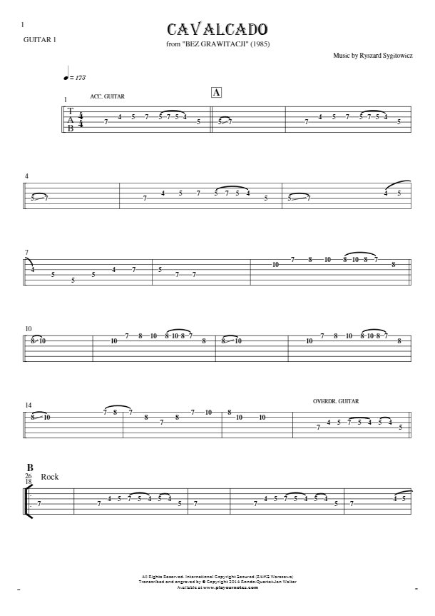 Cavalcado - Tablature for guitar - guitar 1 part