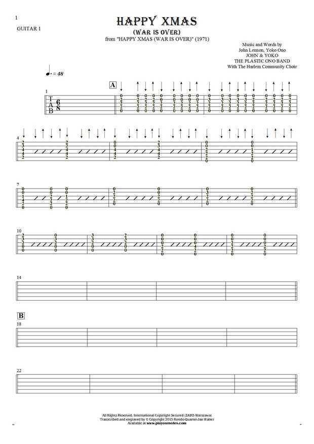 Happy Xmas (War Is Over) - Tablature for guitar - guitar 1 part