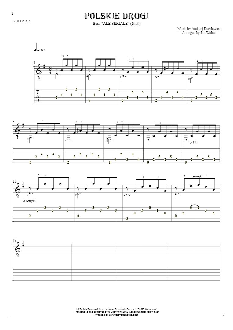 Polskie drogi - Notes and tablature for guitar - guitar 2 part