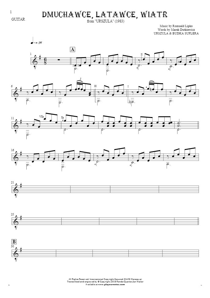 Slowly Walking - Notes for guitar