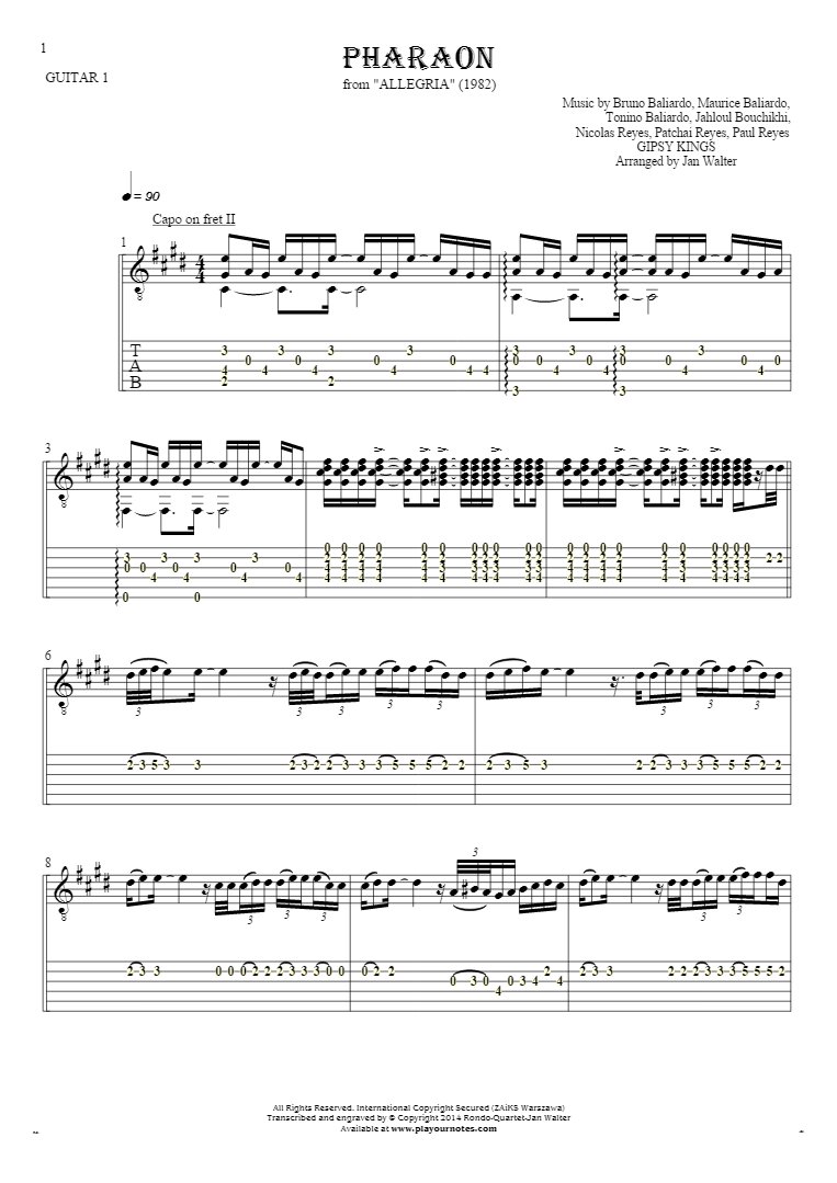 Pharaon - Notes and tablature for guitar - guitar 1 part