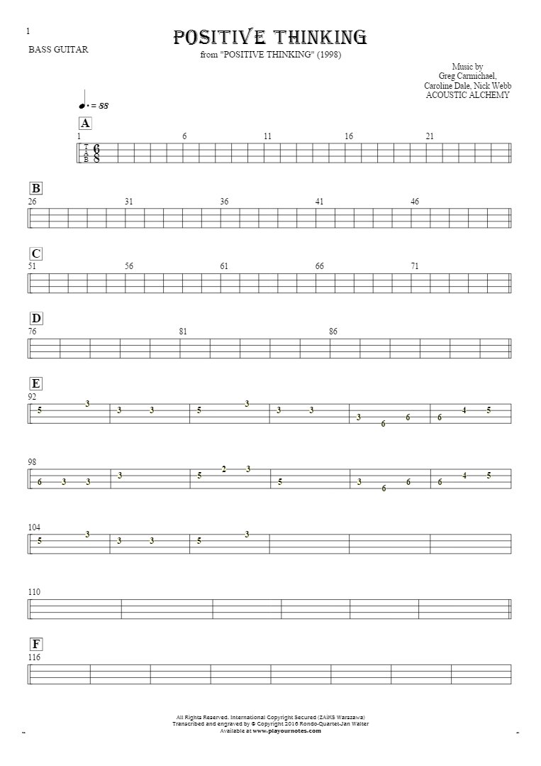 Positive Thinking - Tablature for bass guitar