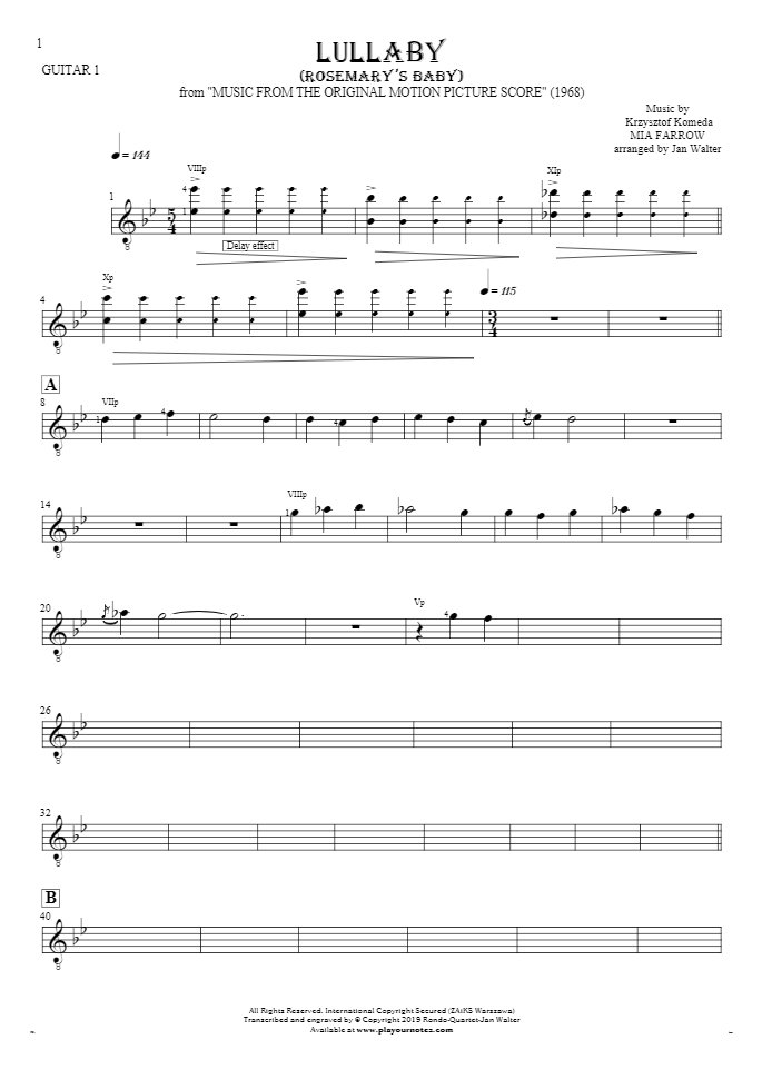 Lullaby - Rosemary's Baby - Notes for guitar