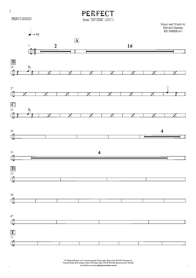 Perfect - Notes for percussion instruments