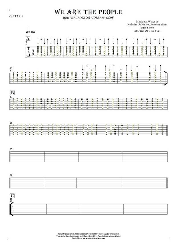 We Are the People - Tablature for guitar - guitar 1 part