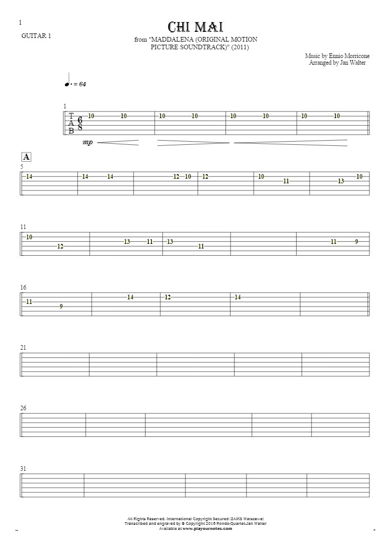 Chi Mai - Tablature for guitar - guitar 1 part