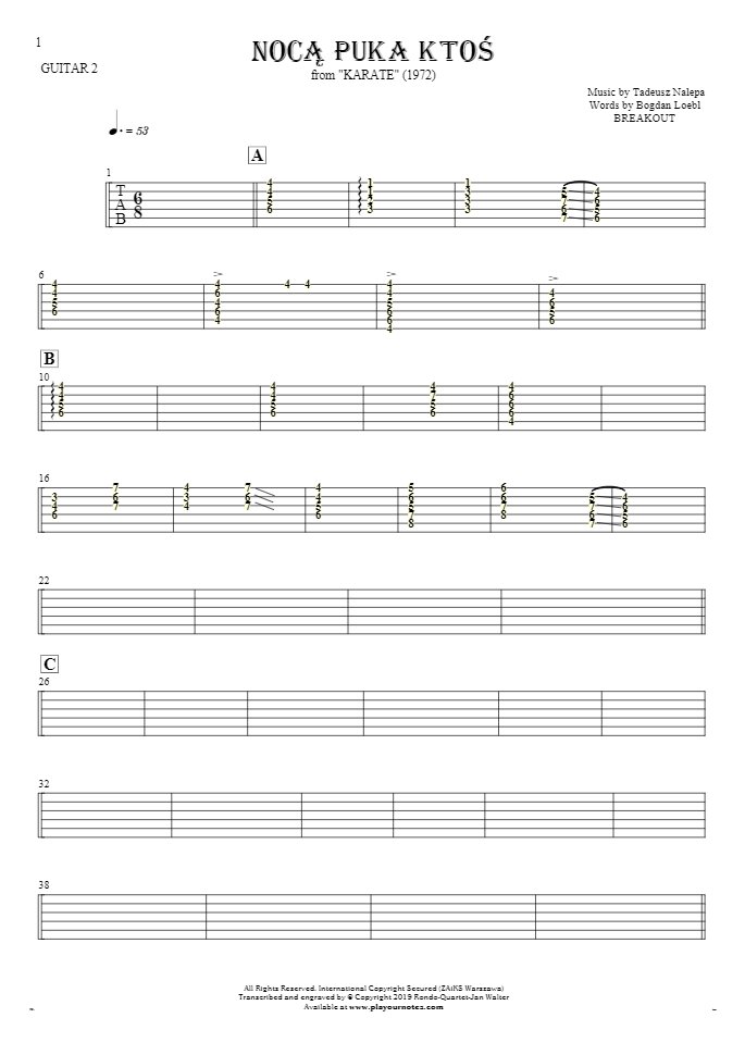 Somebody's Knocking At The Door At Nigh - Tablature for guitar - guitar 2 part