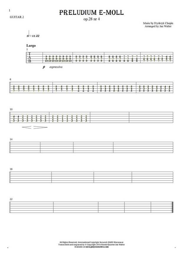 Prelude e-minor op. 28 nr 4 - Tablature for guitar - guitar 2 part