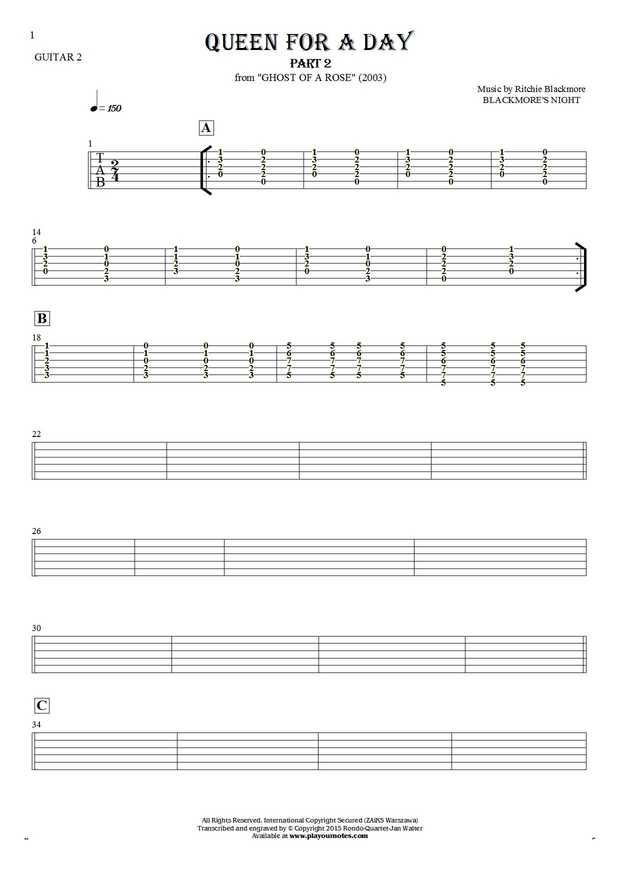 Queen For A Day (part 2) - Tablature for guitar - guitar 2 part