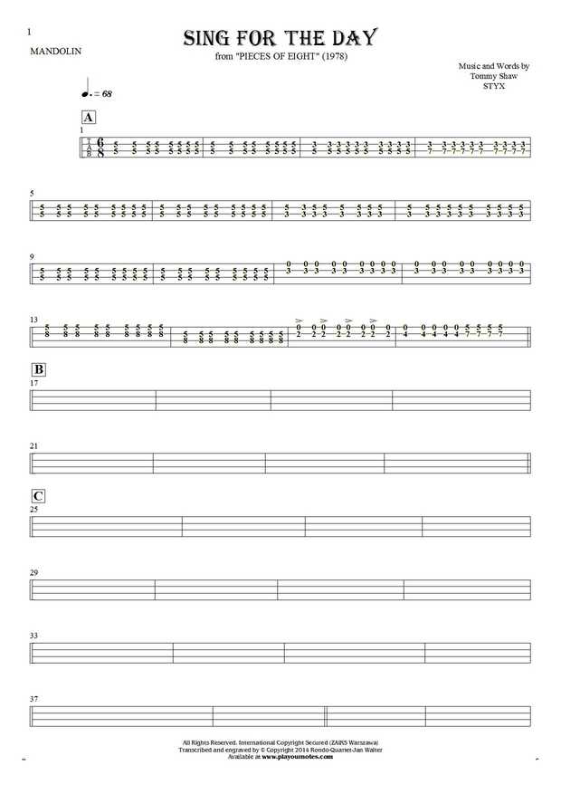 Sing for the Day - Tablature for mandolin