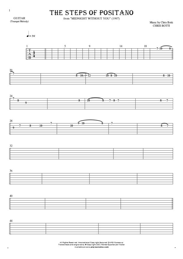 The Steps of Positano - Tabulatura na gitarę