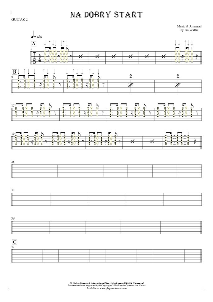 For a good start - Tablature (rhythm. values) for guitar - guitar 2 part