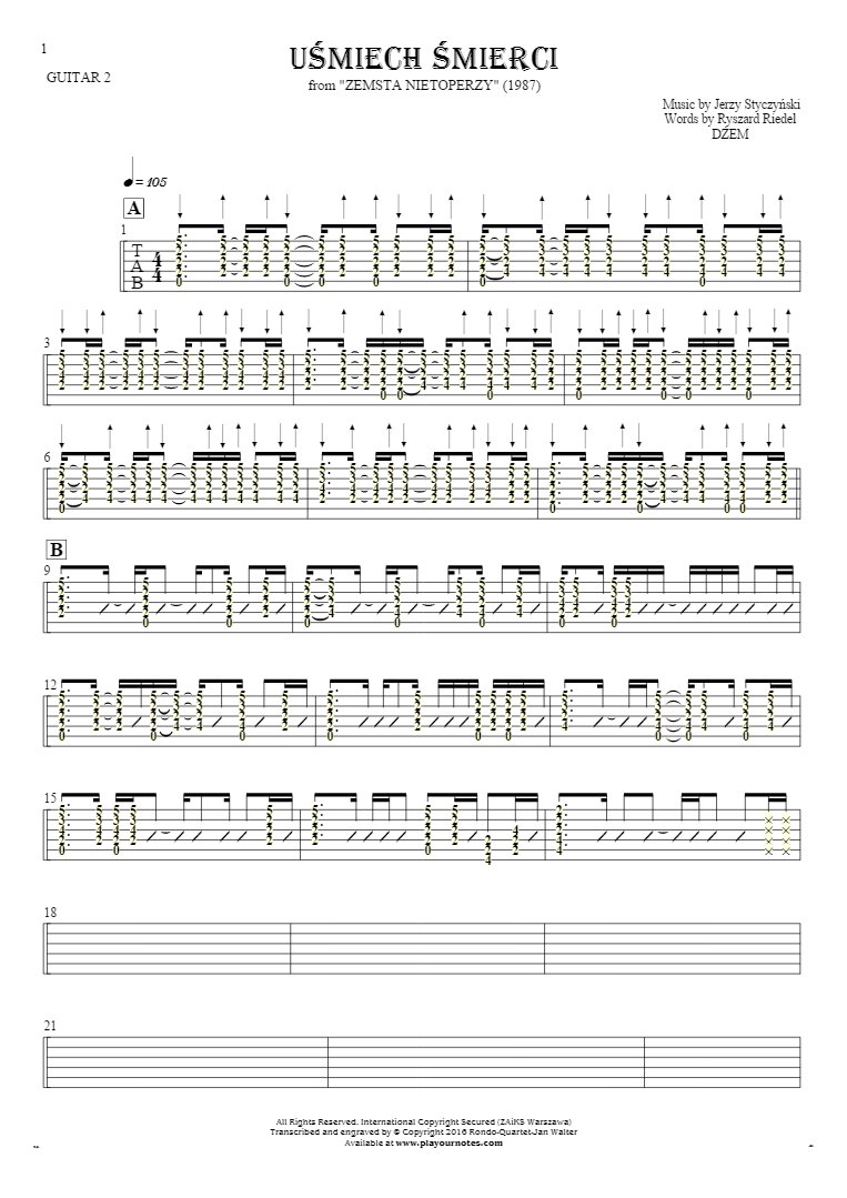 Smile of Death - Tablature (rhythm values) for guitar - guitar 2 part