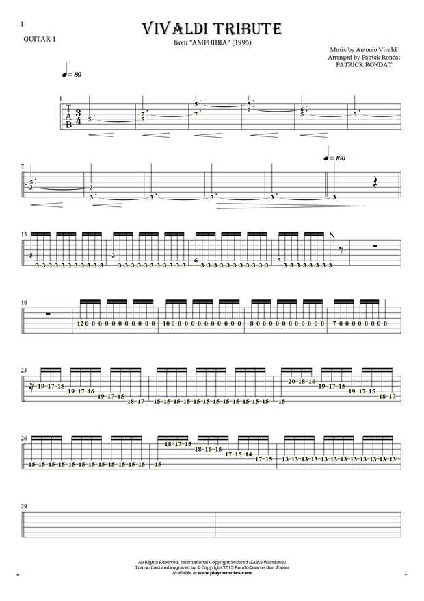 Vivaldi Tribute - Tablature (rhythm values) for guitar - guitar 1 part