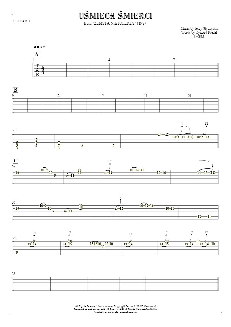 Smile of Death - Tablature for guitar - guitar 1 part