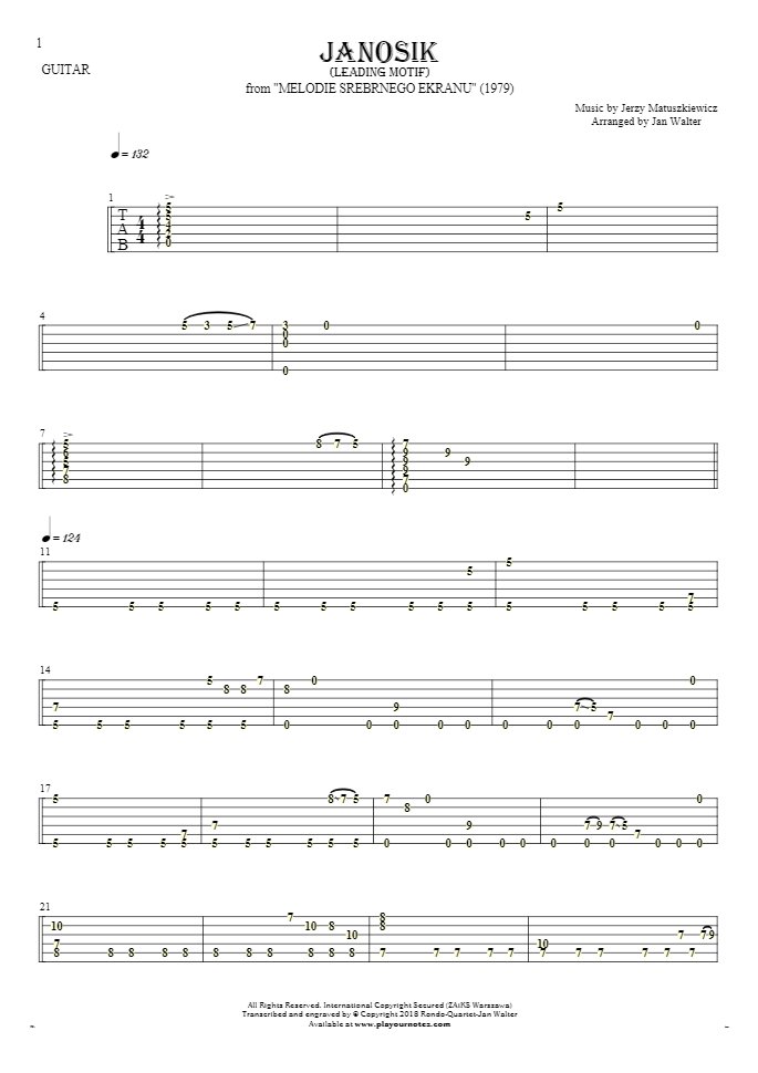 Janosik - motyw główny - Tabulatura na gitarę solo (fingerstyle)