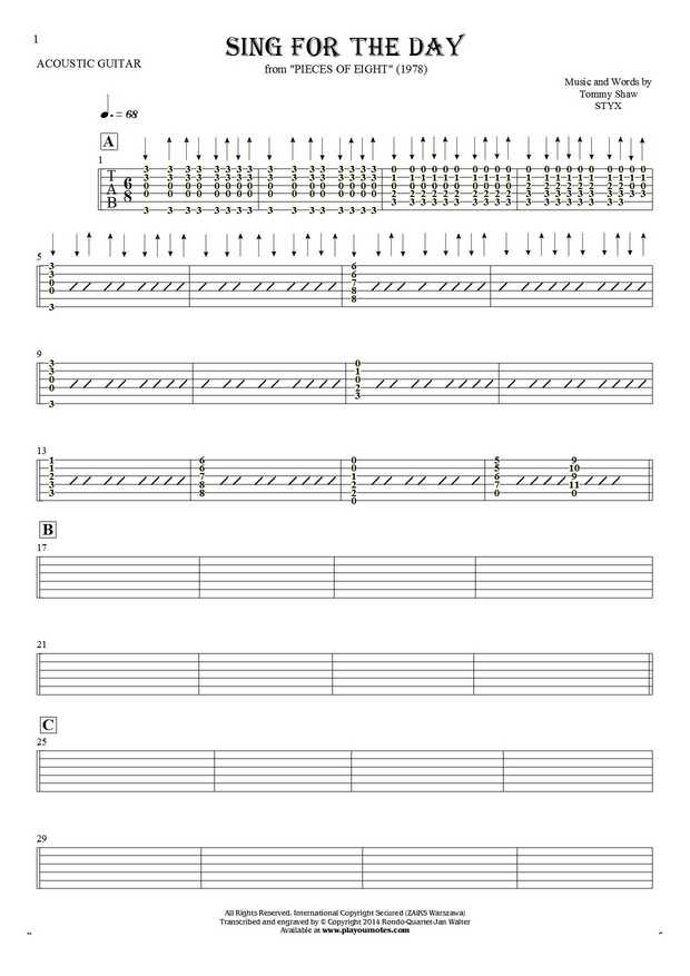 Sing for the Day - Tablature for guitar