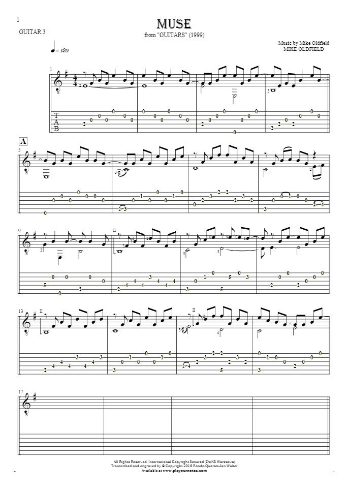 Muse - Notes and tablature for guitar - guitar 3 part