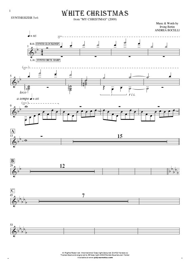 White Christmas - Notes for synthesizer - Synth Glockenspiel, Synth Harp